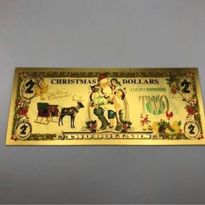 24k Gold Foil Plated Christmas $2 Dollar Banknote